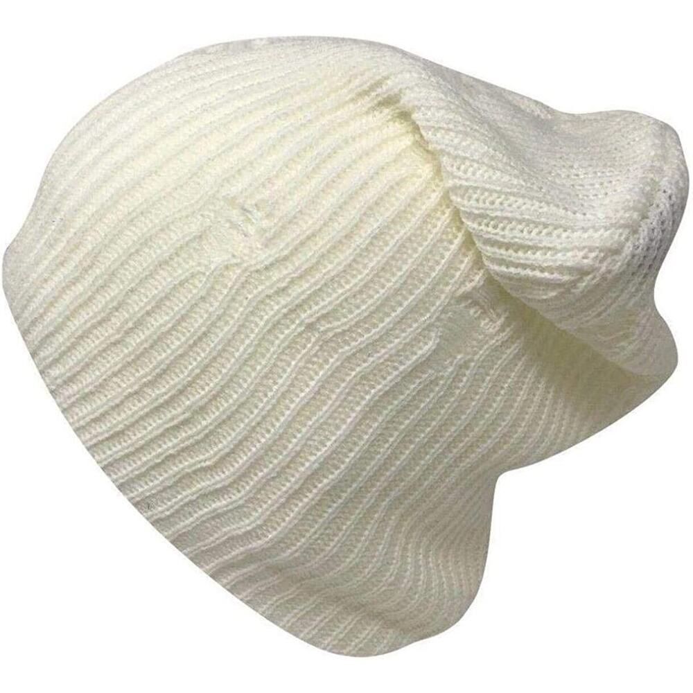 Los Angeles Boutique White Slouchy Knit Beanie Hat Distressed Style Winter Cap